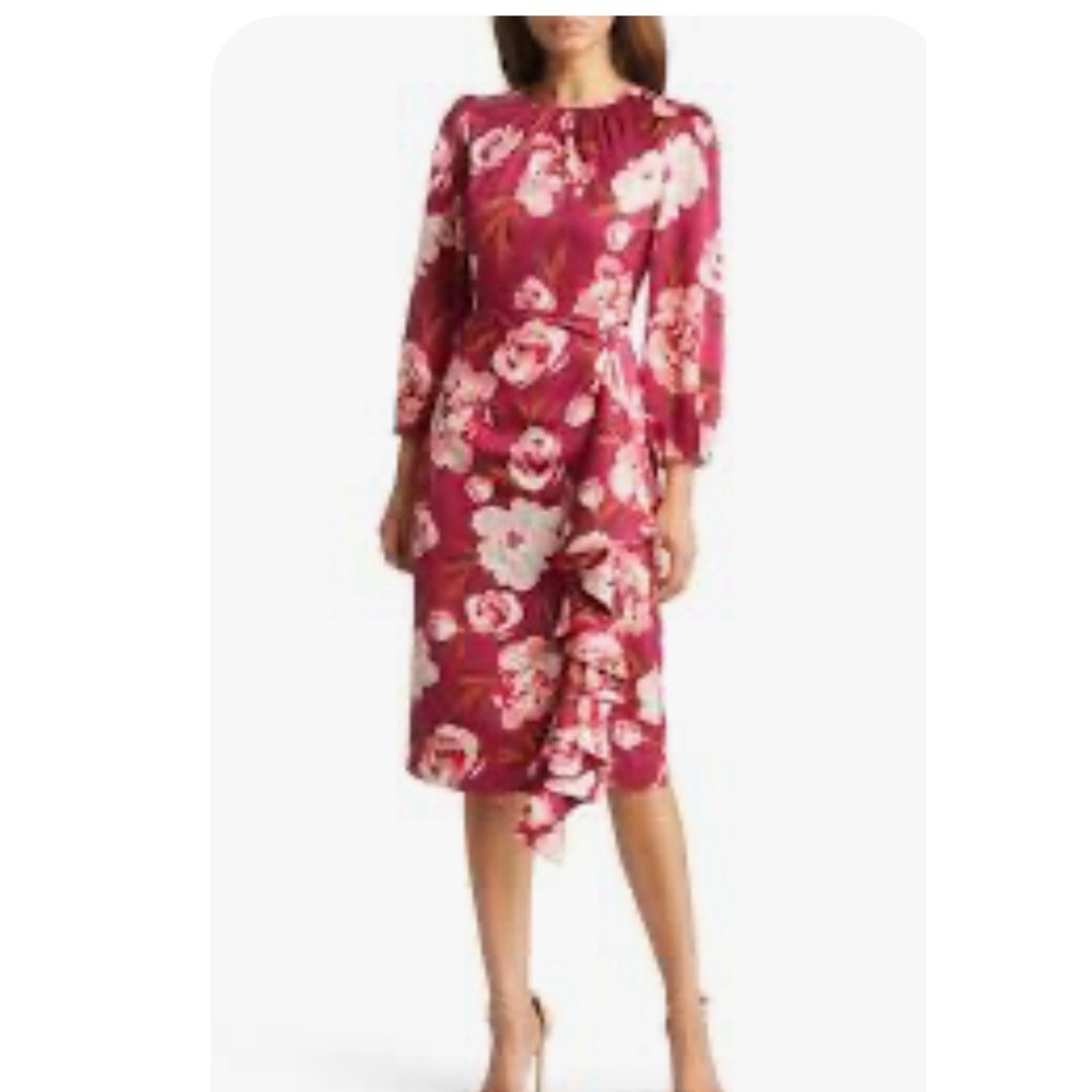 Eliza J Floral‎ Ruffle Detail Dress In Berry NWT Size 6